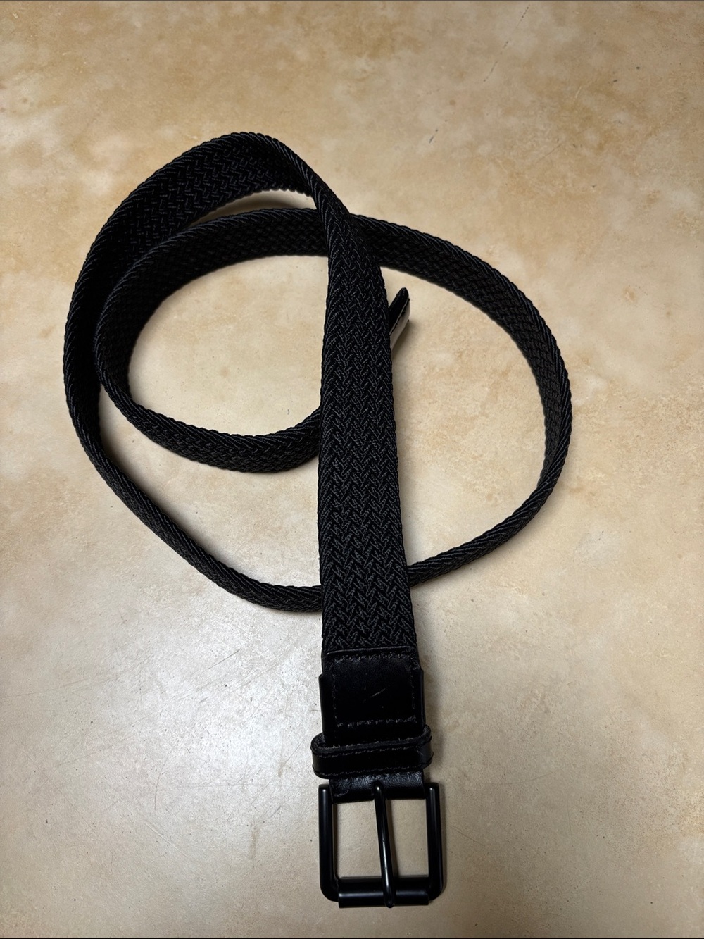 Men's Black Woven Stretch Belt with Black Buckle